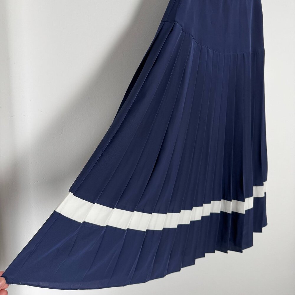 Vintage FRANK OLIVIER Navy Blue Drop Waist Pleated Skirt - Size S - Picture 5 of 10